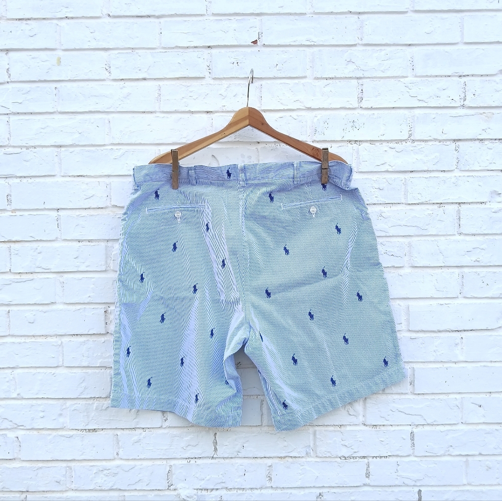 Polo by Ralph Lauren Blue Stripe Embroidered Pony Shorts - Picture 5 of 7